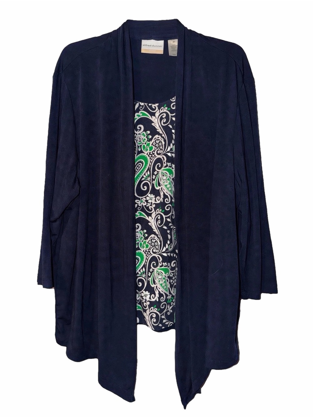 Navy Open-Front Women's Top with Patterned Shell NWOT 2X